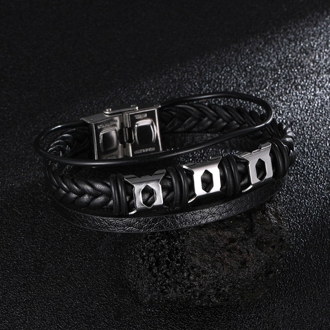 Pulsera De Cuero Trenzado Multicapa Para Hombre Cierre Magnético De Acero Inoxidable Joyería Punk Vintage