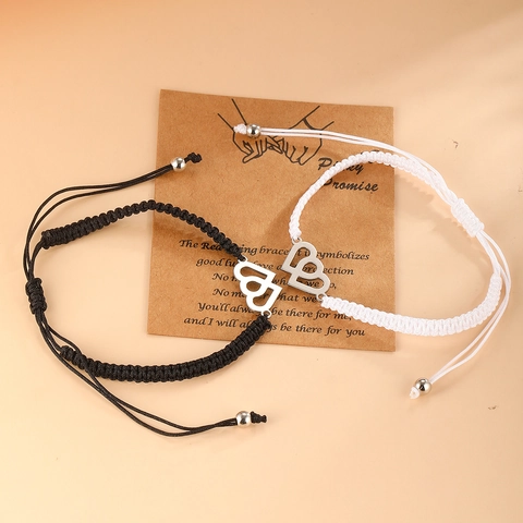 Pulsera De Doble Corazón Entrelazado De Cuerda Tejida A Mano Ajustable Para Parejas Amigos Regalo De Amistad Con Tarjeta Pinky Promise