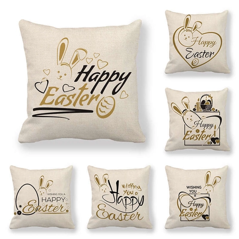 Buona Pasqua Coniglio Federa In Lino Fodera Per Cuscino Coniglio Festivo Stampa Lettere Decorazioni Casa Divano Quadrato