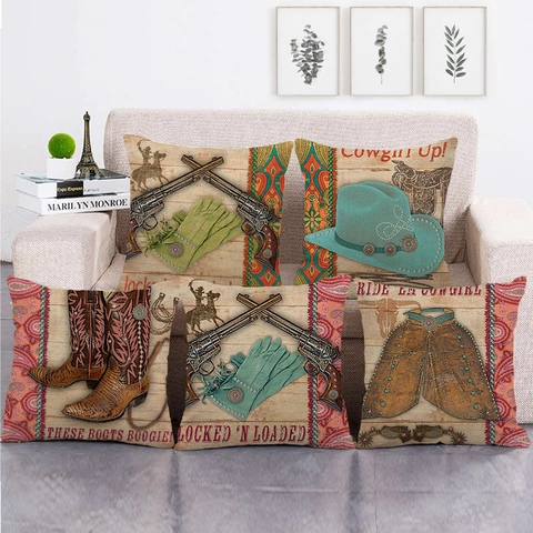 Western Cowboy African Tribal Print Pillow Covers Linen Cotton Blend Square Decorative Cushion Covers Home Sofa Decor