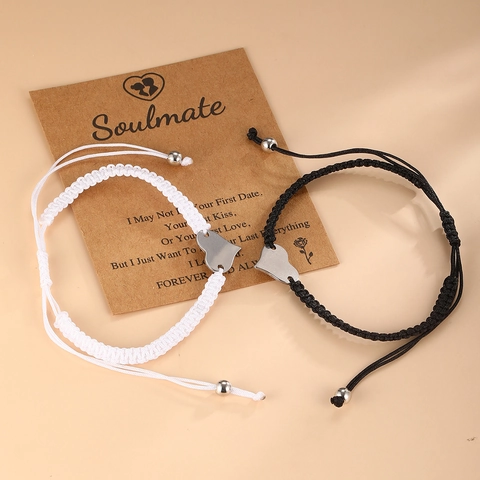 Couple Braided Rope Bracelets With Stainless Steel Heart Charm Adjustable Jewelry For Lovers Friendship