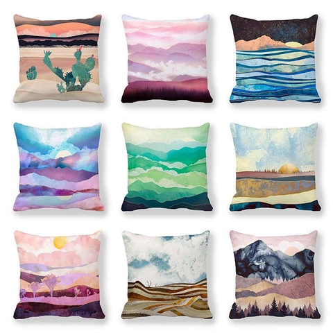 Abstract Landscape Marble Pattern Decorative Pillowcase Polyester Peach Skin Velvet Square Cushion Cover Home Sofa Bedroom Decor