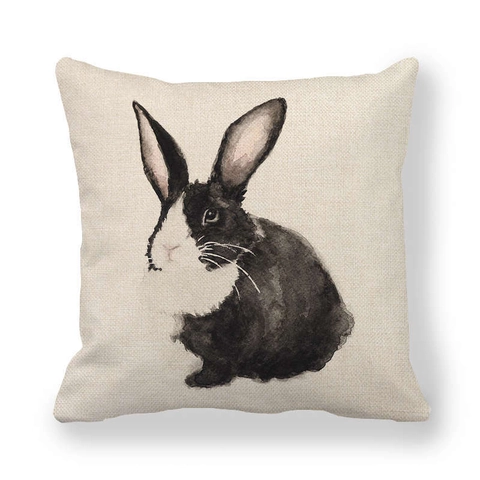 Easter Bunny Linen Pillowcase Decorative Watercolor Rabbit Flower Cushion Cover For Living Room Home Sofa Decor