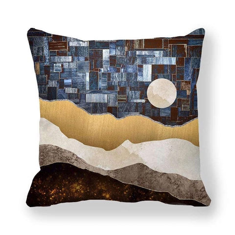 Decoratieve Kussensloop Abstract Landschap Berg Zon Maan Perzikhuid Fluweel Modern Artistiek Noords Stijl Sofa Kussenhoes