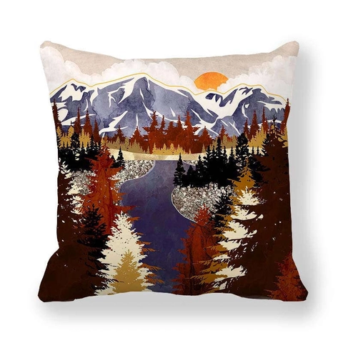 Modern Abstract Landscape Peach Skin Fabric Cushion Cover Marble Pattern Sun Mountain Decorative Pillowcase For Sofa Home Decor