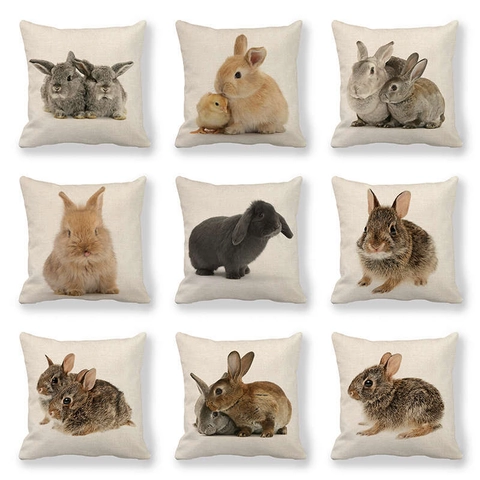 Housse de Coussin en Lin Motif Lapin de Pâques Carrée Décorative pour Canapé Salon Décoration de Maison Sans Insert