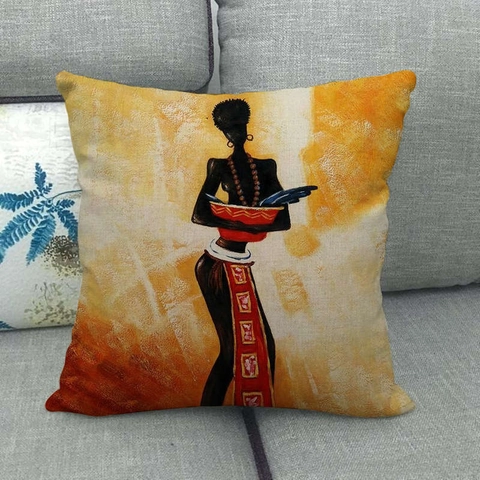 African Woman Portrait Linen Decorative Pillowcase Ethnic Tribal Art Oil Painting Style Throw Pillow Cover For Home Sofa