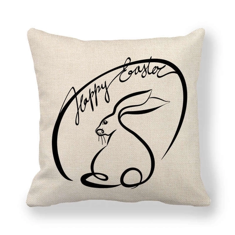 Funda de Almohada de Lino de Pascua Patrón de Conejo Huevo Flores Funda de Cojín Decorativa para Decoración de Sofá de Sala de Estar de Casa Sin Relleno