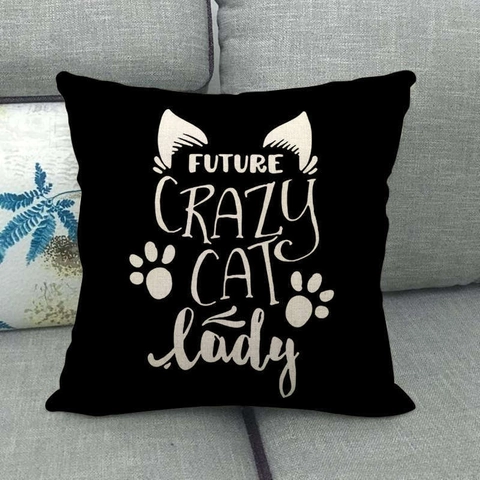 Schwarzer Leinen Kissenbezug Katze Silhouette Zitat Muster Dekorativer Quadratischer Kissenbezug Für Sofa Wohnzimmer