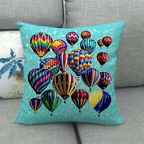 Heißluftballon Muster Leinen Dekorativer Kissenbezug Für Sofa Wohnzimmer Vintage Digitaldruck Quadratischer Kissenbezug Ohne Füllung