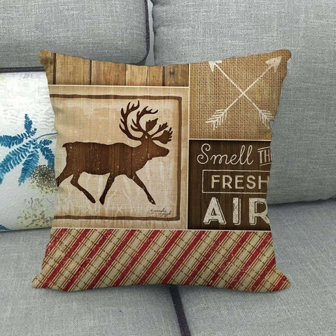 Retro Amerikanisches Landhaus Leinen Kissenbezug Hirsch Bär Wald Muster Dekorative Kissenhülle Für Heim Sofa Weihnachten
