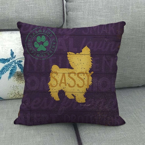 American Vintage Linen Decorative Throw Pillow Cover Cartoon Cat Dog Animal Silhouette Slogan Print Square Cushion Case