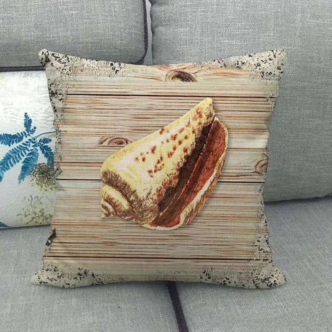 Schelp Wulk Print Kussenhoezen Linnen Nautische Strandstijl Sofa Decoratieve Retro Houtnerf Huisdecoratie