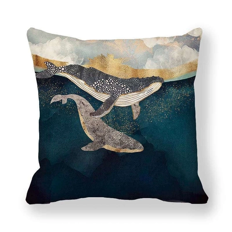 Artistieke Oceaan Serie Kussensloop Perzikhuid Stof Walvis Octopus Patroon Decoratieve Kussenhoes Voor Sofa Home Decor