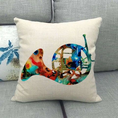 Artistic Musical Instrument Linen Decorative Pillowcase Watercolor Guitar Violin Piano Printed Square Cushion Cover Home Decor