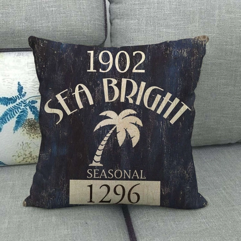 Nautical Linen Cushion Cover Vintage Beach Ocean Theme Coastal Decorative Square Pillowcase For Sofa Home Decor Office