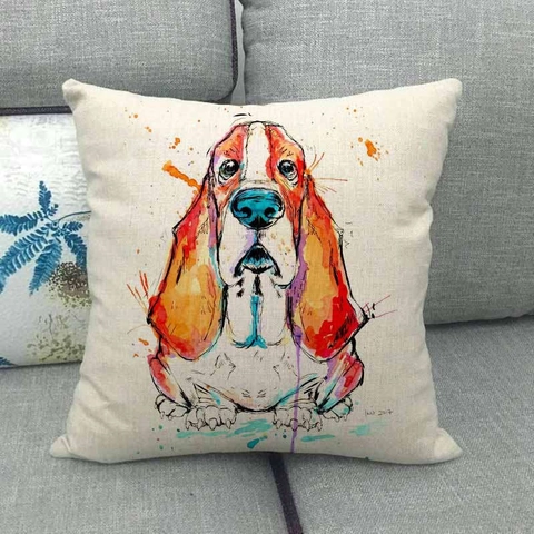 Artistic Dog Portrait Cushion Cover Linen Blend Decorative Pop Art Throw Pillow Case for Home Living Room Sofa Decoration