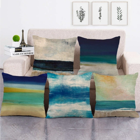 Abstrakt Landschaft Ölgemälde Leinen Kissenbezug Quadratische Dekorative Kissenhülle Für Sofa Wohnzimmer Home Dekor