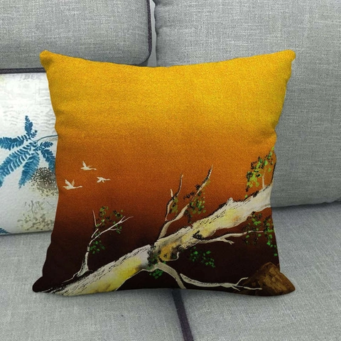 Sunset Landscape Pattern Linen Pillow Case Decorative Throw Cushion Cover For Sofa Home Living Room Rustic Style Art Print