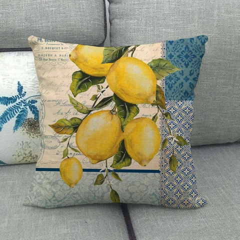 Federa Per Cuscino Frutta Vintage Lino Cotone Federa Decorativa Per Divano Casa Soggiorno Limone Mela Uva Stampa