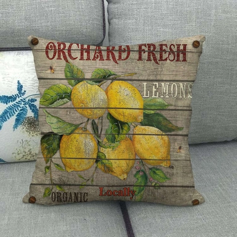 Vintage Farmhaus Kissenbezug Leinen Rustikale Holzmaserung Obst Tier Druck Kissenhülle Für Sofa Haus Deko