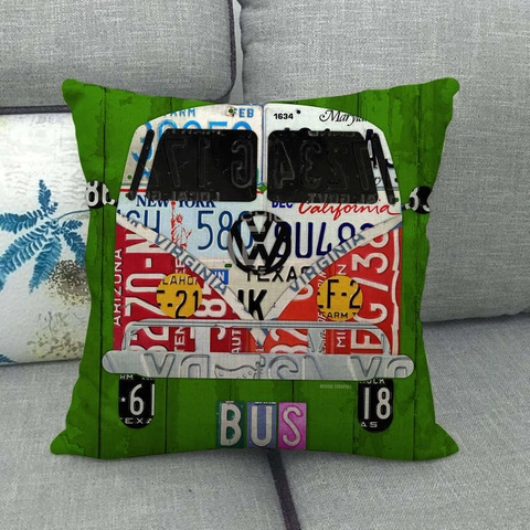 Vintage Linen Throw Pillow Case Retro Classic Car Print Square Decorative Cushion Cover for Home Sofa Living Room Decor
