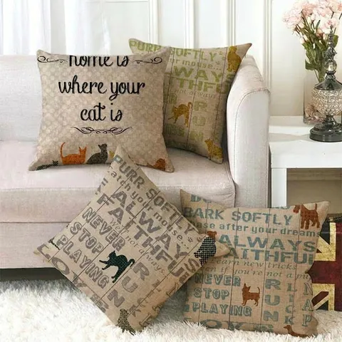 Huisdier Thema Linnen Kussenhoes Vierkante Kussensloop Kat Hond Silhouetten Inspirerende Citaten Voor Sofa Bank Woonkamer Decor