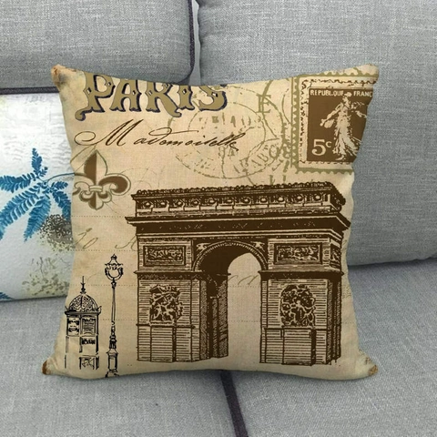 Funda de Almohada de Algodón y Lino Vintage París Torre Eiffel Funda de Cojín Cuadrada Decorativa para Sofá Hogar Oficina