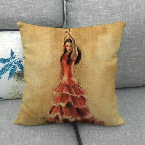 Eleganter Künstlerischer Tänzer Leinenmischung Kissenbezug Vintage Ballett Flamenco Tänzer Ölgemälde Stil Kissenbezug Sofa Dekor