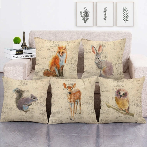 Federa Per Cuscino In Lino Quadrata Copricuscino Vintage Manoscritto Francese Motivo Animale Decorazione Divano Casa