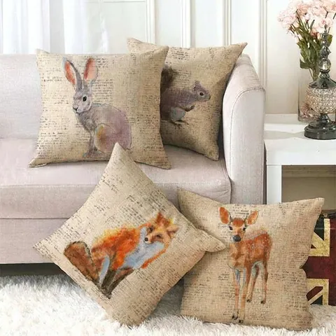 Federa Per Cuscino In Lino Quadrata Copricuscino Vintage Manoscritto Francese Motivo Animale Decorazione Divano Casa