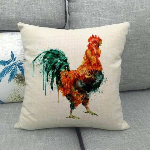 Vintage Country Rooster Linen Pillow Cover Decorative Farmhouse Cushion Case For Sofa Living Room Bedroom Home Decor