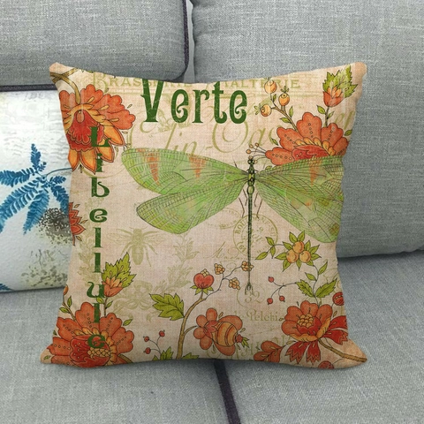Taie d'Oreiller Décorative Vintage Papillon Floral En Coton Et Lin Style Pastoral Américain Housse De Coussin Pour Canapé