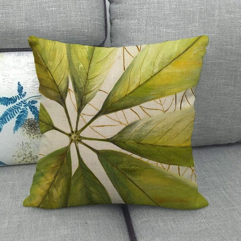 Federa in Lino Acquerello Pianta Tropicale Foglie Verdi Fodera Per Cuscino Decorativo Quadrato Per Divano Soggiorno Decorazioni Per La Casa