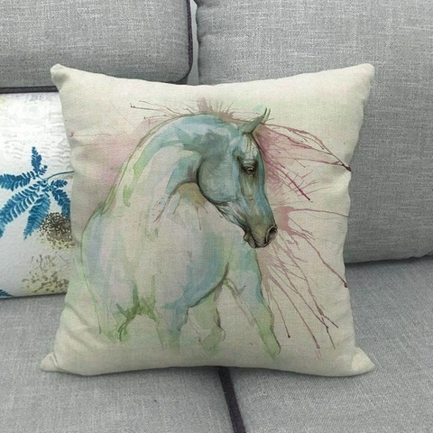 Kissenbezug Mit Aquarell Pferd Kunst Druck Leinen Baumwolle Dekorative Quadratische Kissenhülle Für Wohnzimmer