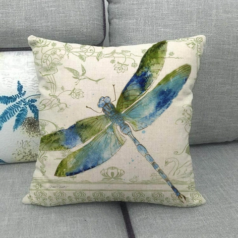 Vintage Dragonfly Print Cotton Linen Square Pillow Case Decorative Cushion Cover For Sofa Living Room Home Decor 45x45cm