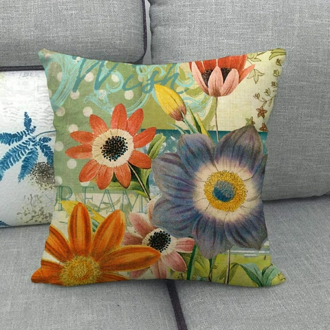 Vintage Blumen Leinen Kissenbezug Bunte Blumen Schmetterling Druck Kissenhülle Dekorative Quadratisch Für Couch Sofa Home Decor