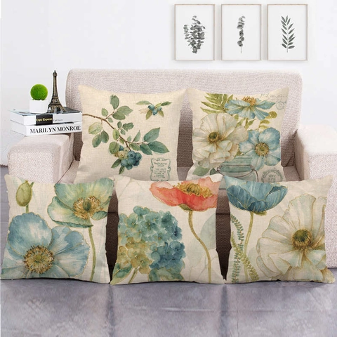 Aquarell Floral Botanisch Leinen Deko Kissenbezug Quadratischer Kissenhülle Für Sofa Couch Wohnzimmer Home Decor