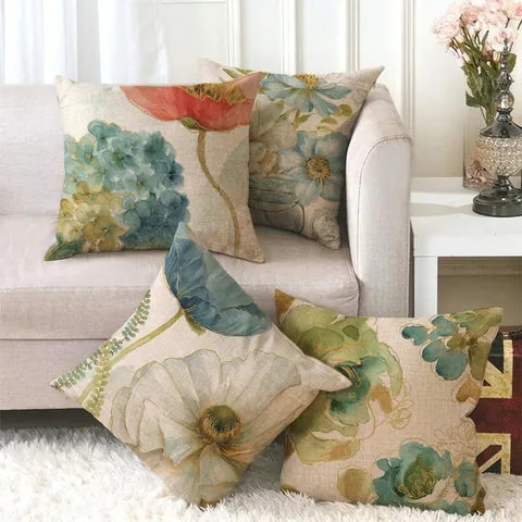 Aquarell Floral Botanisch Leinen Deko Kissenbezug Quadratischer Kissenhülle Für Sofa Couch Wohnzimmer Home Decor
