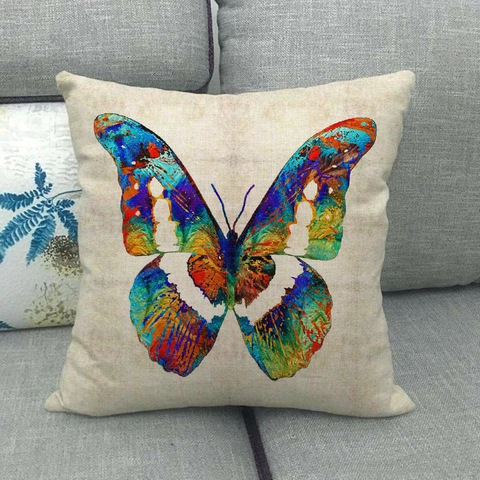 Funda De Cojín De Lino Con Patrón De Mariposa Acuarela Abstracta Cuadrada Decoración Hogar Sofá