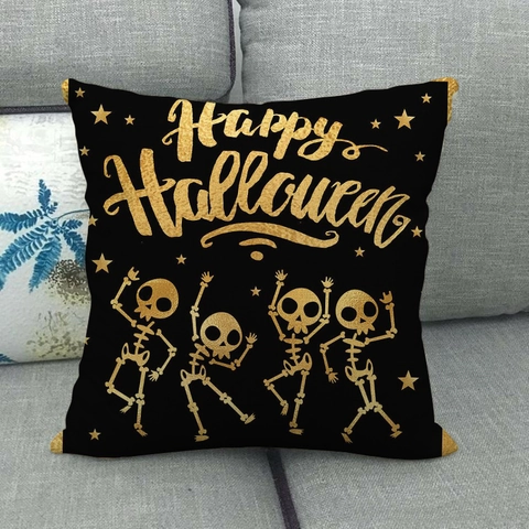 Halloween Linen Throw Pillow Case Square Digital Print Pumpkin Skull Witch Bat Decorative Cushion Cover For Sofa Home Decor