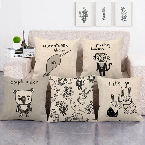 Fodere Per Cuscini Decorative In Lino Con Stampe Di Animali E Lettere Quadrato Minimalista Nordico Arredamento Casa