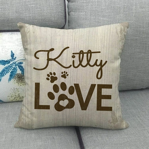Decoratieve Linnen Kussensloop Kat Patroon Vierkante Kussenhoes Voor Bank Woonkamer Vintage Schattig Dierontwerp