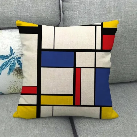 Housse de Coussin en Lin Géométrique Nordique Motif Abstrait Moderne Taie d'Oreiller Décorative Pour Canapé Bureau Maison