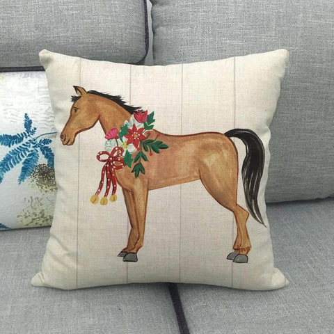 Funda de Cojín de Lino con Patrón de Caballo Salvaje Estilo Pintura al Óleo Artístico Decorativo para Sofá Hogar Cuadrado