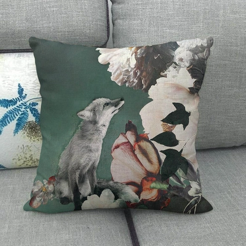 Linen Style Oil Painting Animal Floral Decorative Pillowcase Square Throw Pillow Cover For Sofa Living Room Home Decor