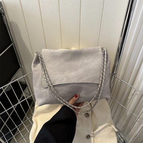 Nischen Design Schultertasche Für Damen Große Kapazität Retro Frosted PU Leder Tasche Mit Metallkettenriemen