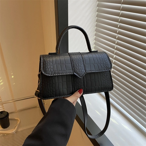 Women Crocodile Embossed PU Leather Shoulder Bag Small Square Crossbody Bag With Top Handle Fashion Designer Handbag For Lady