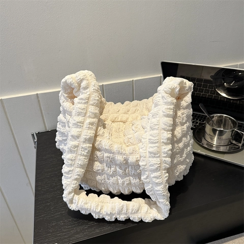 Borsa A Spalla Donna Tessuto Popcorn Texture Bolle Grande Capacità Cloud Hobo Tote Leggero Casual Borsa Alla Moda