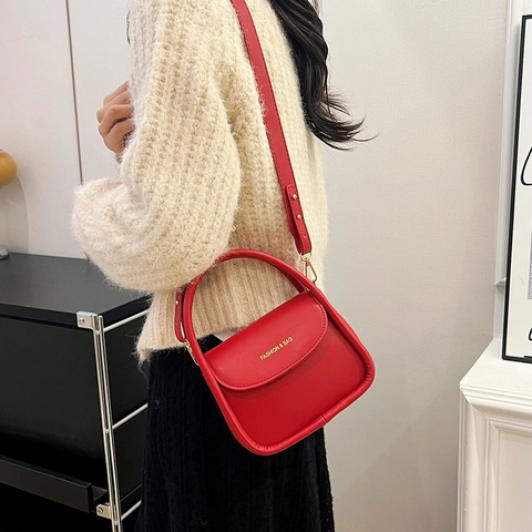Trendy PU Leather Small Square Shoulder Bag For Women With Top Handle And Adjustable Crossbody Strap Letter Print Flap